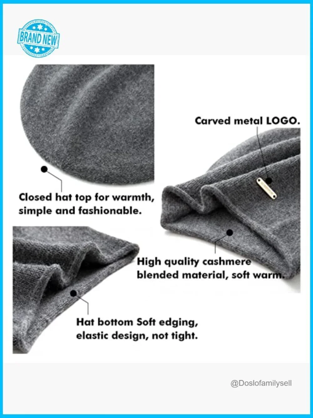 Knit Slouchy Beanie Soft Warm Winter Hat Cashmere Blend Ski Cap